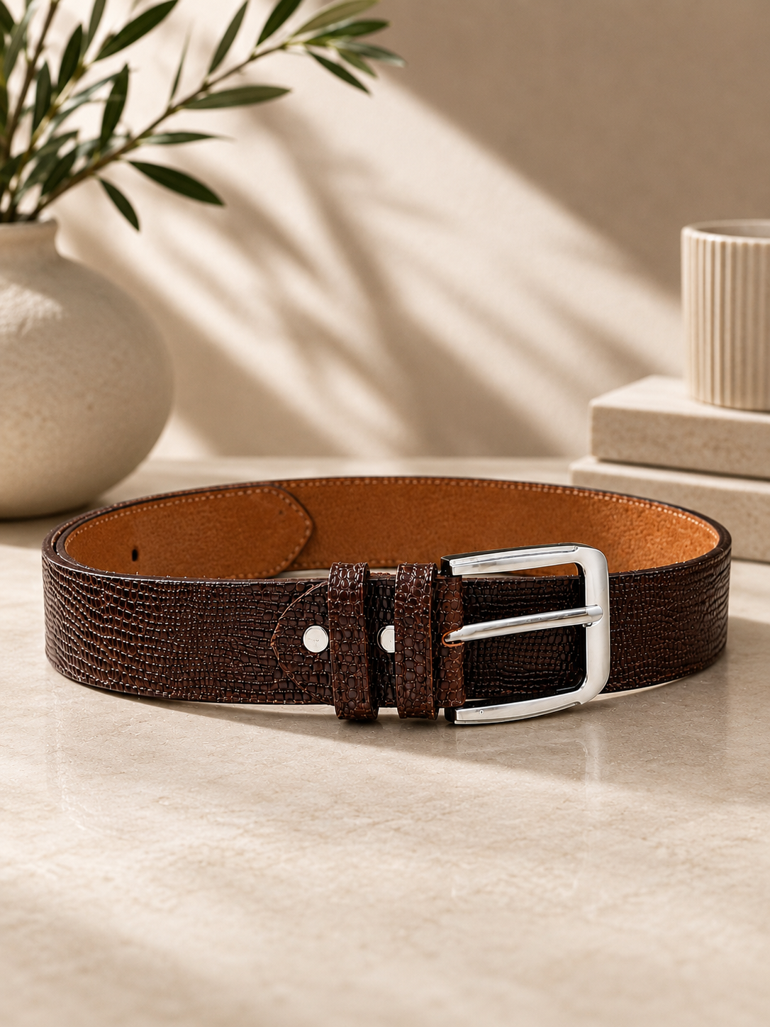 AURA CASUAL- (Crocodile Texture Brown Belt)