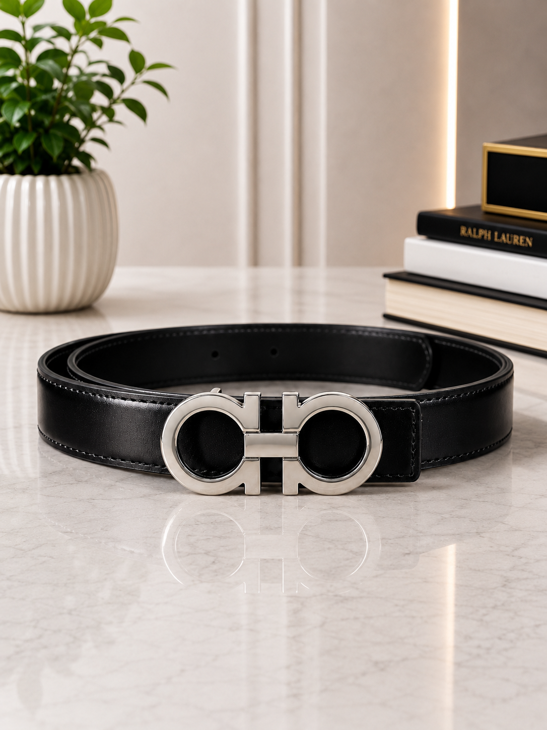 AURA PRIME - Women's Belt  –  (Black Leather with Silver Tone Buckle)