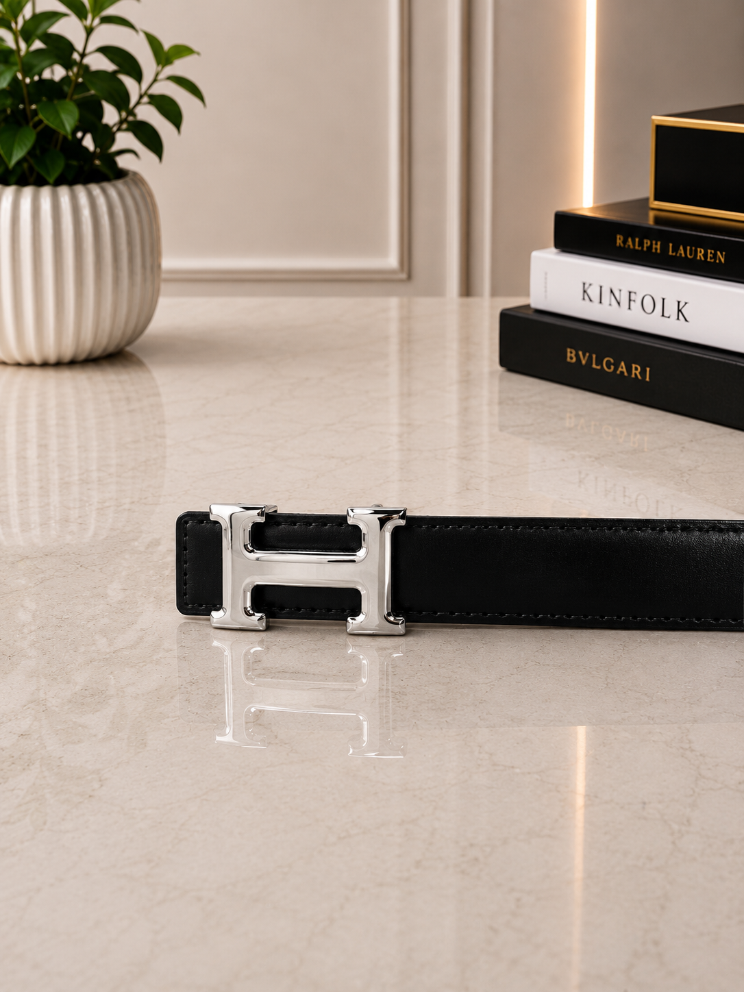 AURA PRIME - Women's Belt - (Black Leather with Silver H-Buckle)