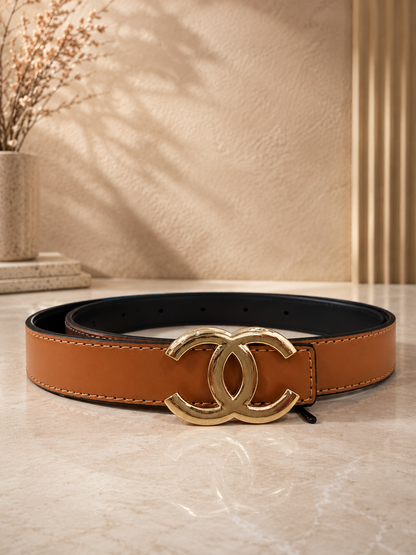 AURA PRIME - Women's Belt - ( Fancy Camel Belt With Gold Tone Buckle )