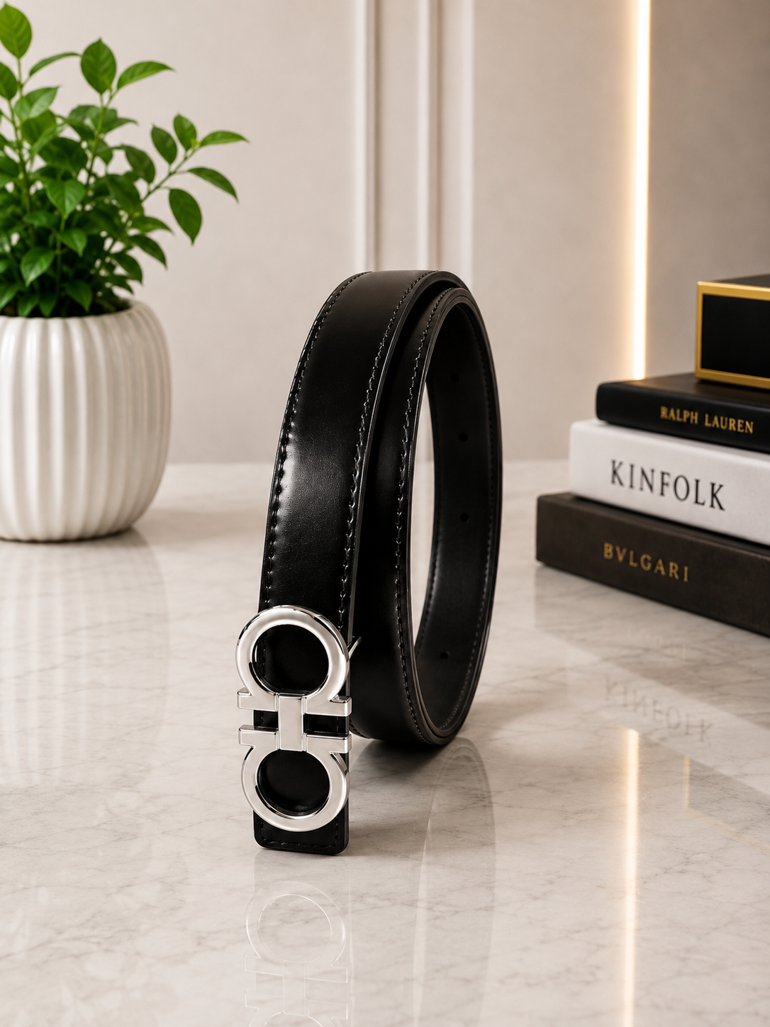AURA PRIME - Women's Belt  –  (Black Leather with Silver Tone Buckle)