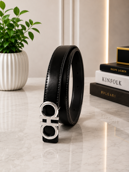 AURA PRIME - Women's Belt  –  (Black Leather with Silver Tone Buckle)