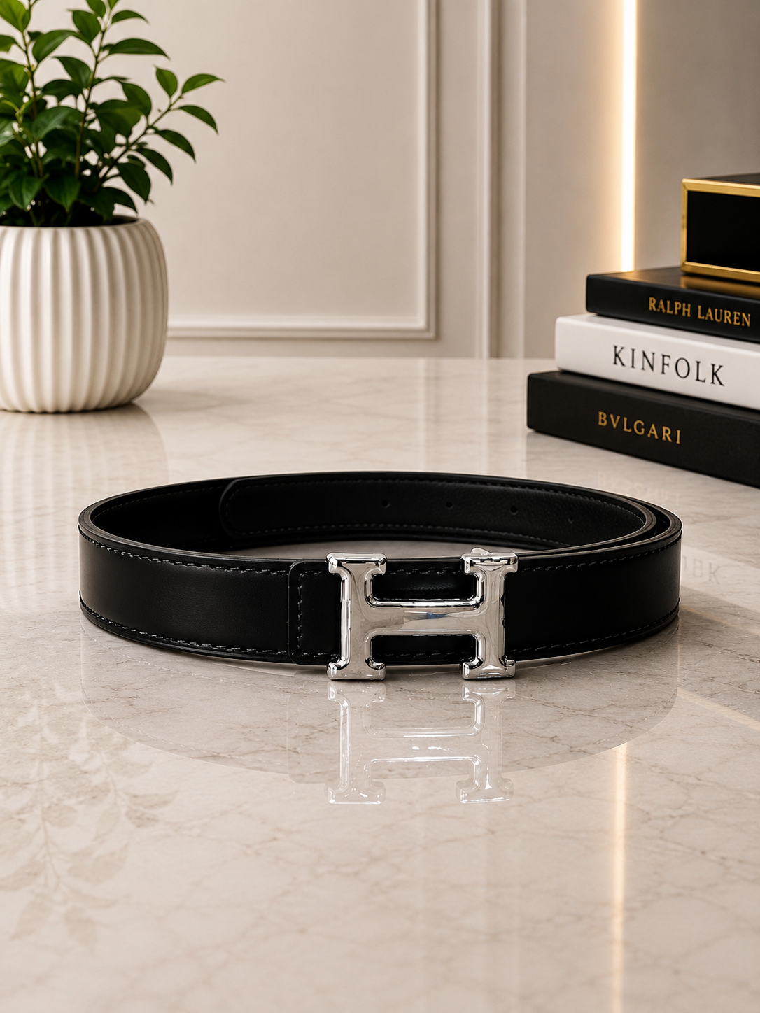 AURA PRIME - Women's Belt - (Black Leather with Silver H-Buckle)