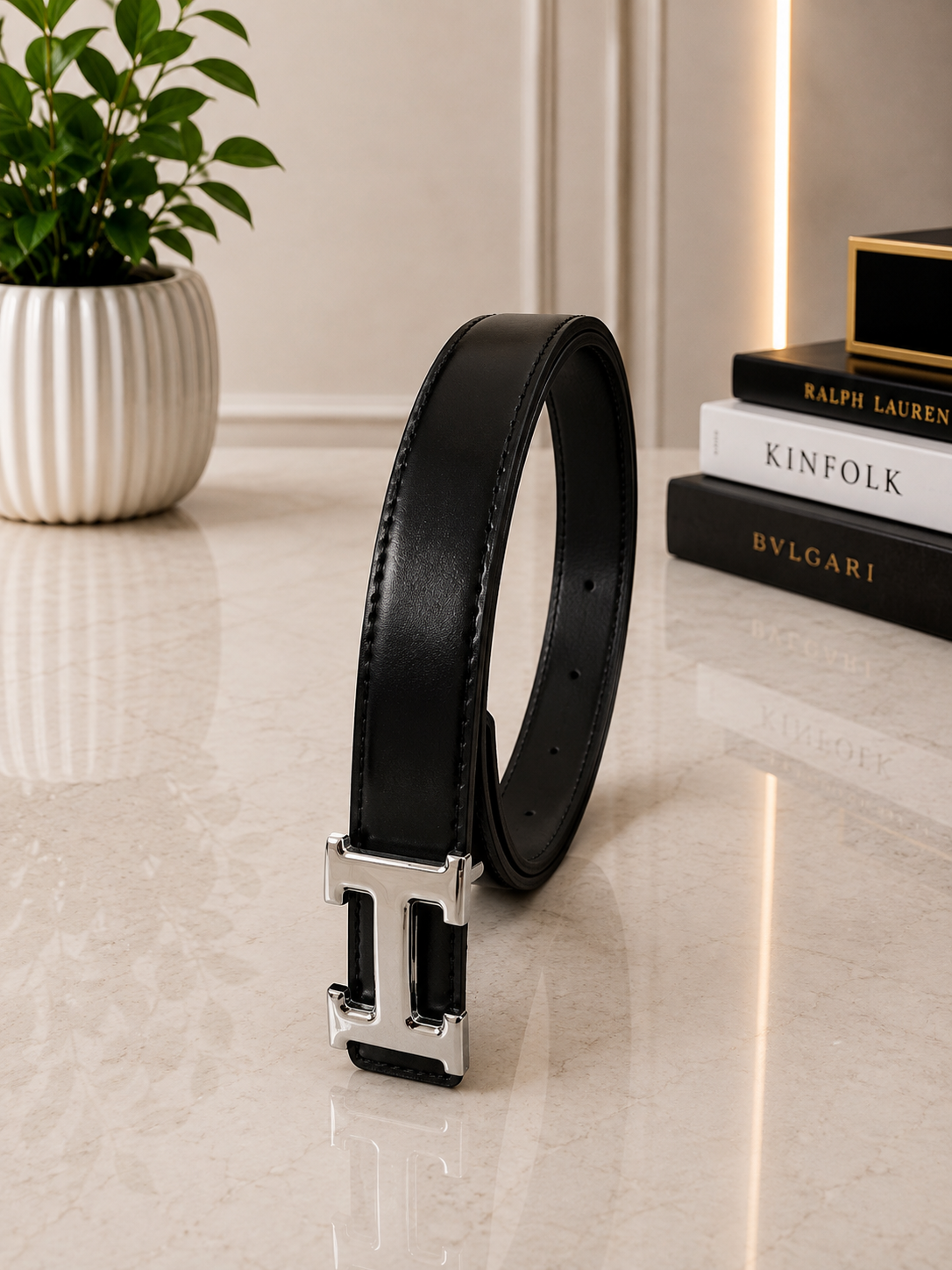 AURA PRIME - Women's Belt - (Black Leather with Silver H-Buckle)