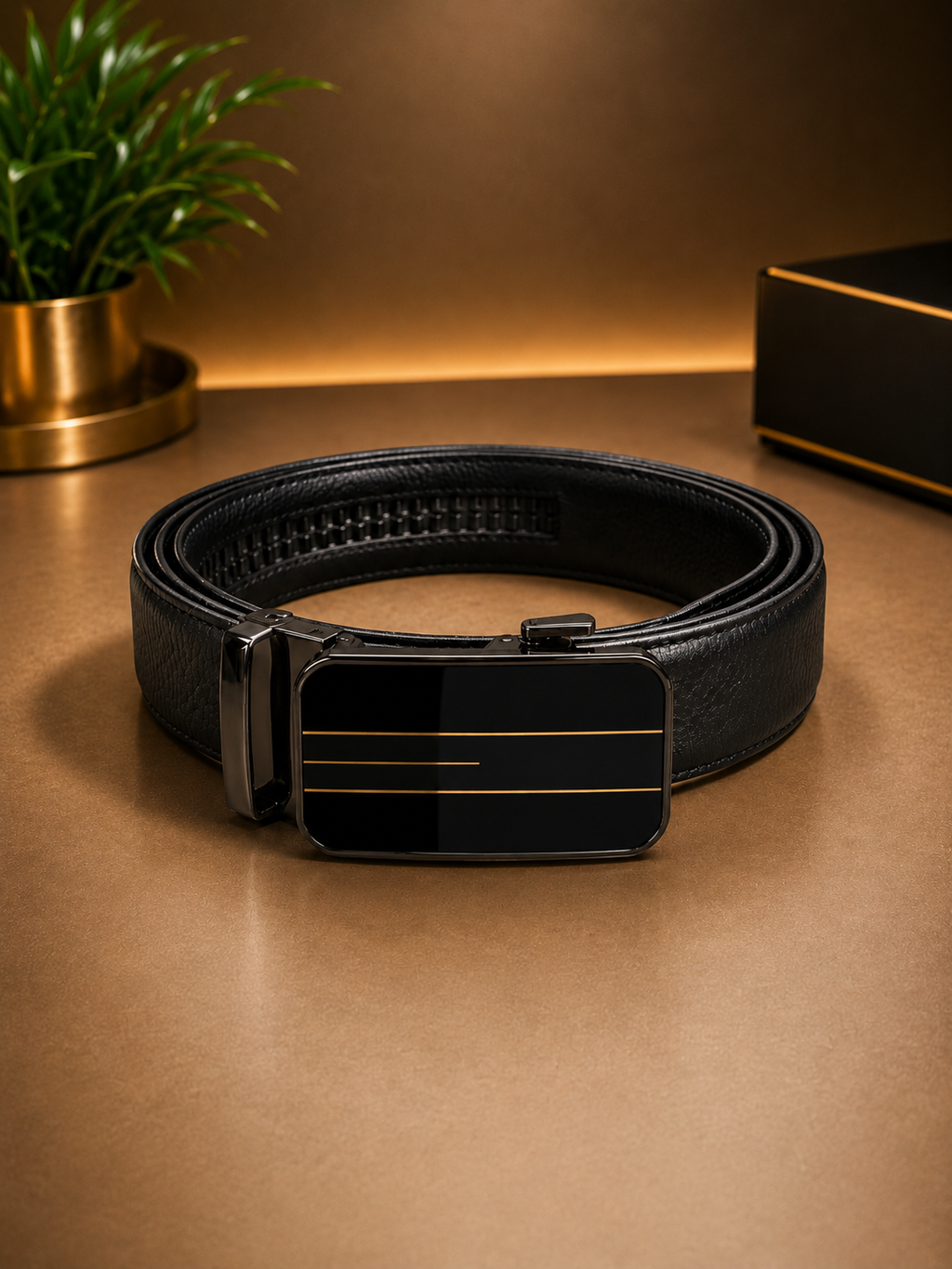 AURA PRECISION (Black Belt with Lined Metallic Buckle)